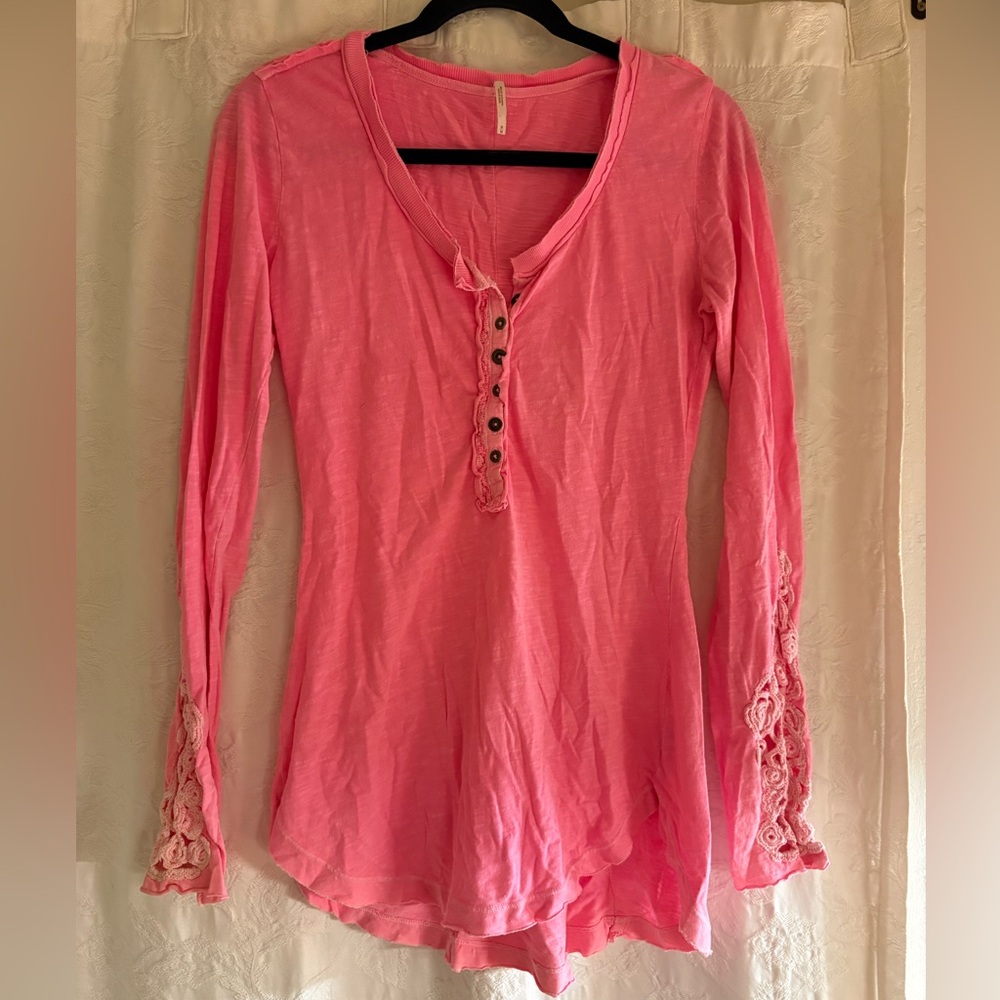 Free People Pink Lace Sleeve Tunic